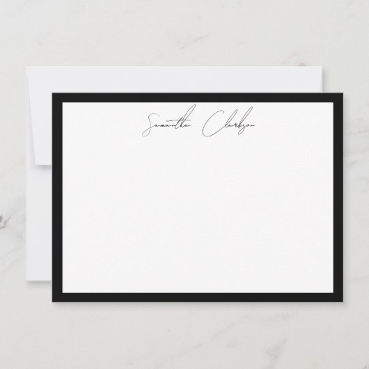 Minimalist Black & White Border Handwritten Script ノートカード (正面)