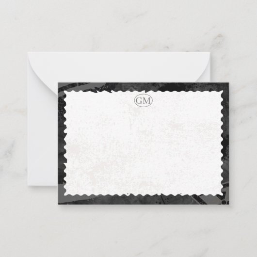 Minimalist Black & White Border Monogram Note Card ノートカード (正面)
