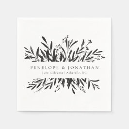 Minimalist Black White Botanical Custom Wedding スタンダードカクテルナプキン