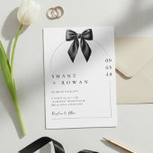 Minimalist Black & White Bow Wedding Invitation  招待状