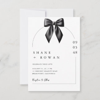 Minimalist Black & White Bow Wedding Invitation  招待状