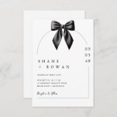 Minimalist Black & White Bow Wedding Invitation  招待状 (正面/裏面)