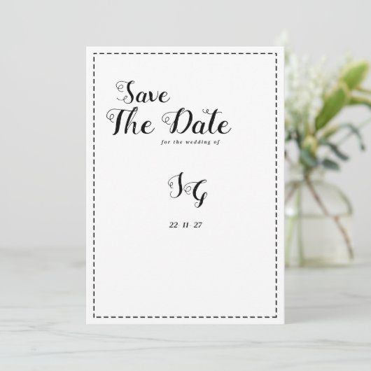 Minimalist black white calligraphy Save The Date 招待状 (スタンド正面)