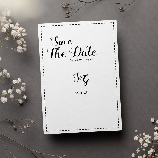 Minimalist black white calligraphy Save The Date 招待状
