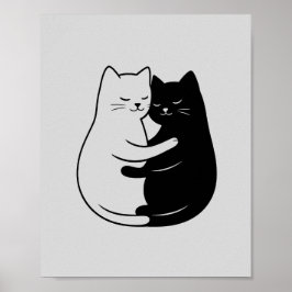 Minimalist Black & White Cat Art for Home ポスター