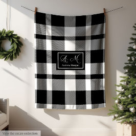 Minimalist Black White Checkered Blanket for Men フリースブランケット