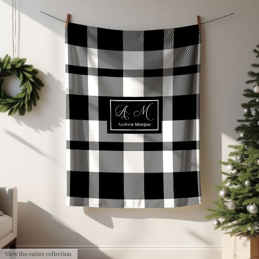 Minimalist Black White Checkered Blanket for Men フリースブランケット