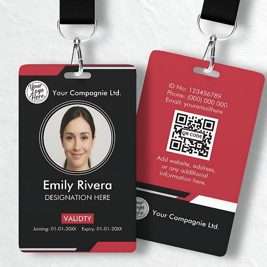 Minimalist Black White Corporate Employee ID Badge バッジ