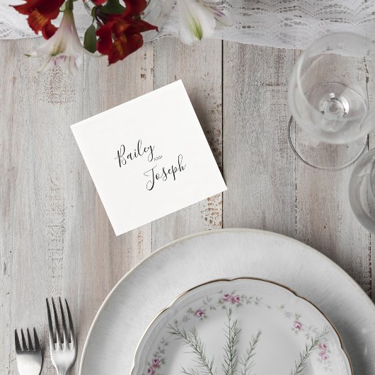 Minimalist Black & White Custom Names Napkins スタンダードカクテルナプキン