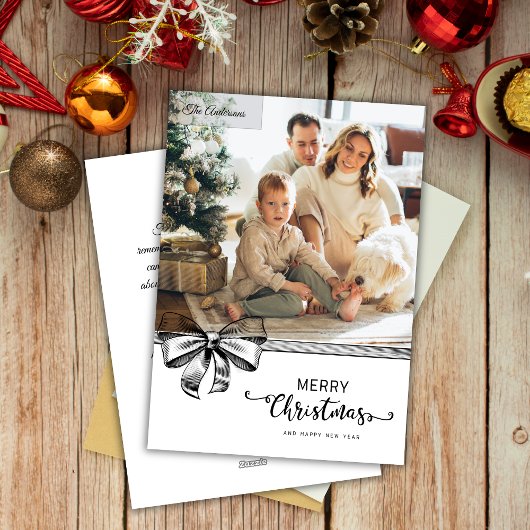 Minimalist Black & White Custom Photo Christmas シーズンカード