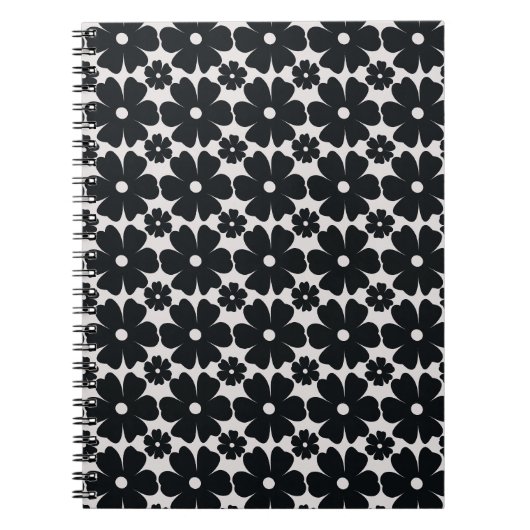 Minimalist black & white daisy pattern ノートブック (正面)