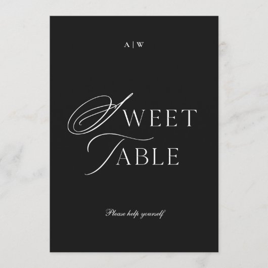 Minimalist Black & White Dessert Table Sign 招待状 (正面)