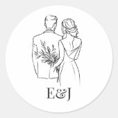 Minimalist Black & White Elegant Monogram Wedding ラウンドシール (正面)