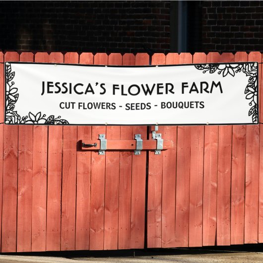 Minimalist Black & White Floral Border Business 横断幕