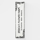 Minimalist Black & White Floral Border Business 横断幕 (縦)