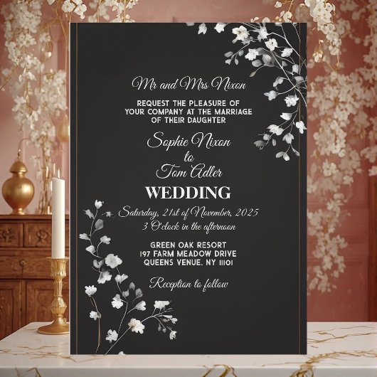 Minimalist Black White Monochrome Modern Wedding 招待状