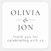 Minimalist Black White Names Wedding Thank You スクエアシール (正面)