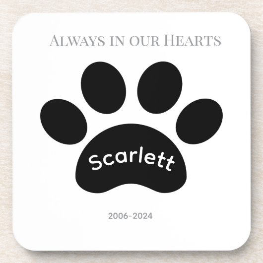 Minimalist Black & White Paw Print Tribute コースター (正面)