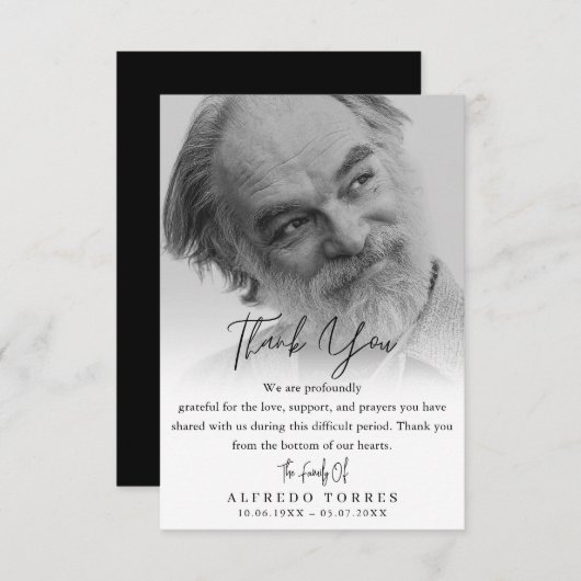 Minimalist Black & White Photo Funeral Sympathy  サンキューカード (正面/裏面)