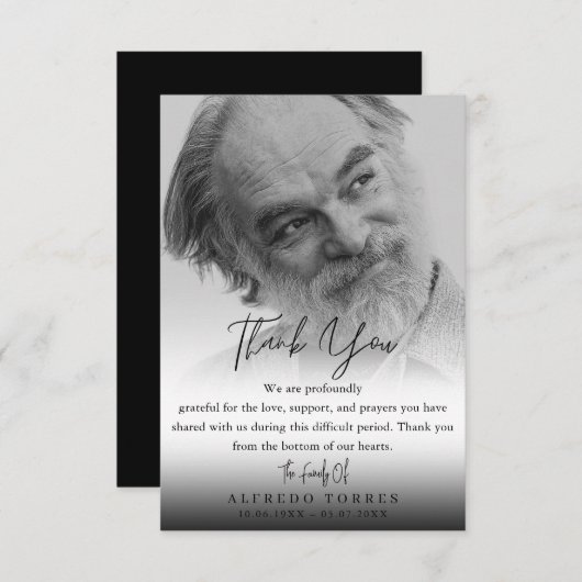 Minimalist Black & White Photo Funeral Sympathy  サンキューカード (正面/裏面)