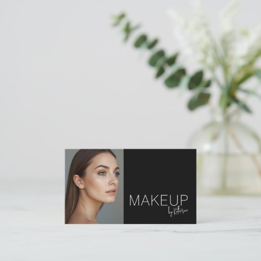 Minimalist Black White Photo Makeup Business Card 名刺 (スタンド正面)