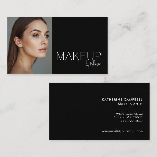 Minimalist Black White Photo Makeup Business Card 名刺 (正面/裏面)