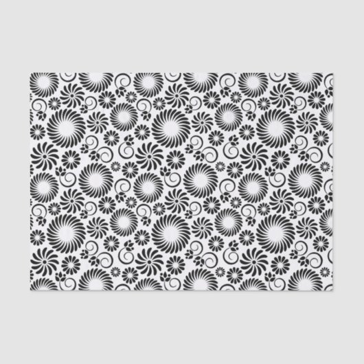 Minimalist Black White Retro Spiral Flower Pattern 薄葉紙 (正面)