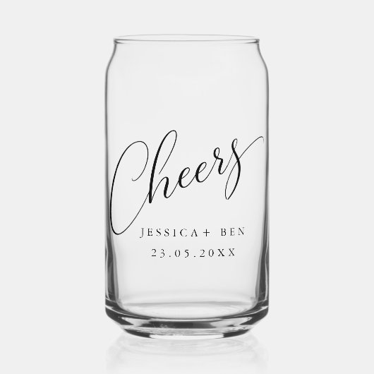 Minimalist black white script custom wedding can  ガラス缶 (正面)