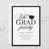 Minimalist Black White Script Grad Party Photo  招待状 (正面)