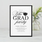 Minimalist Black White Script Grad Party Photo  招待状 (スタンド正面)