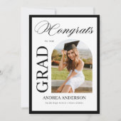 Minimalist Black White Script Grad Party Photo  案内状 (正面)