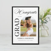 Minimalist Black White Script Grad Party Photo 案内状 (スタンド正面)