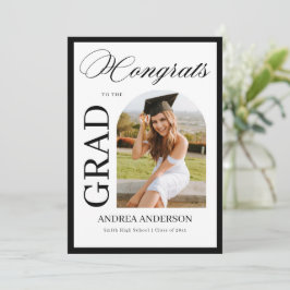 Minimalist Black White Script Grad Party Photo  案内状