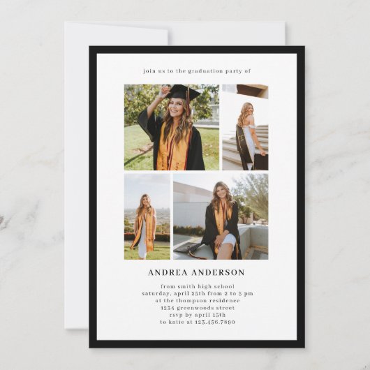 Minimalist Black White Script Grad Party Photo 案内状 (裏面)