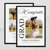 Minimalist Black White Script Grad Party Photo  案内状 (正面/裏面)