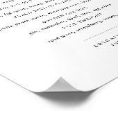 Minimalist Black White Script Wedding Bar Menu ポスター (角)