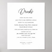 Minimalist Black White Script Wedding Bar Menu ポスター (正面)