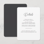Minimalist Black White Script Wedding Details Card エンクロージャーカード (正面/裏面)