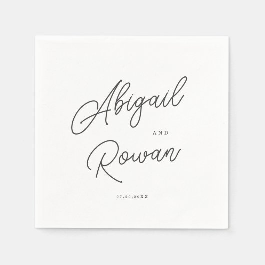 Minimalist Black White Script Wedding Napkins スタンダードカクテルナプキン (正面)