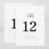 Minimalist Black White Script Wedding Table Number 招待状 (正面/裏面)