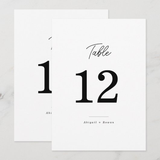 Minimalist Black White Script Wedding Table Number 招待状 (正面/裏面)