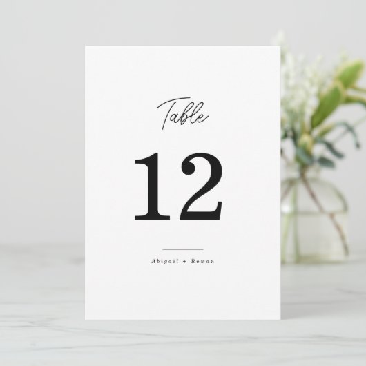 Minimalist Black White Script Wedding Table Number 招待状 (スタンド正面)