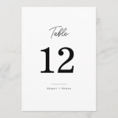 Minimalist Black White Script Wedding Table Number 招待状 (正面)