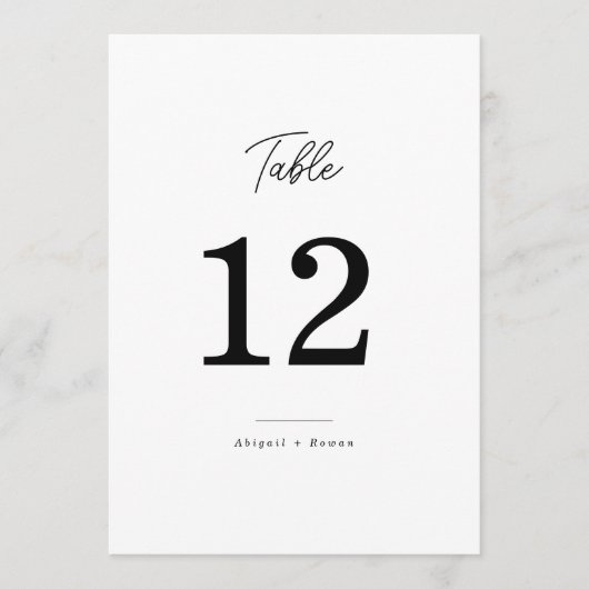 Minimalist Black White Script Wedding Table Number 招待状 (正面)