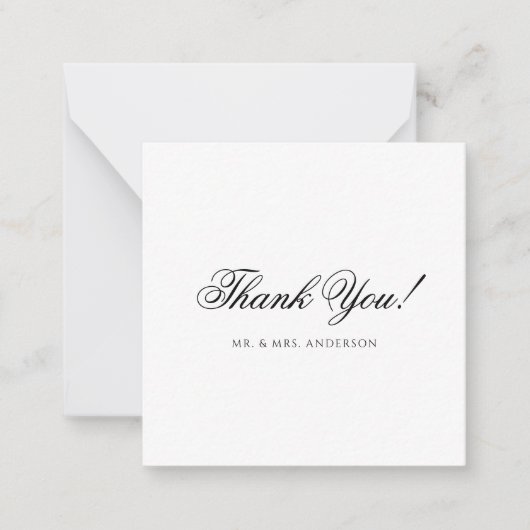 Minimalist Black & White Script Wedding Thank You ノートカード (正面)