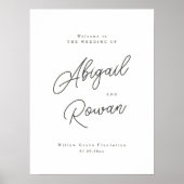 Minimalist Black White Script Wedding Welcome Sign ポスター (正面)