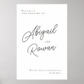 Minimalist Black White Script Wedding Welcome Sign ポスター (正面)