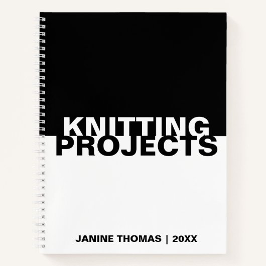 Minimalist Black White Text Knitting Projects  ノートブック (正面)