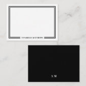 Minimalist Black White Two Border Monogram ノートカード (正面/裏面)