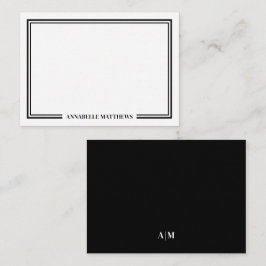 Minimalist Black White Two Border Monogram ノートカード